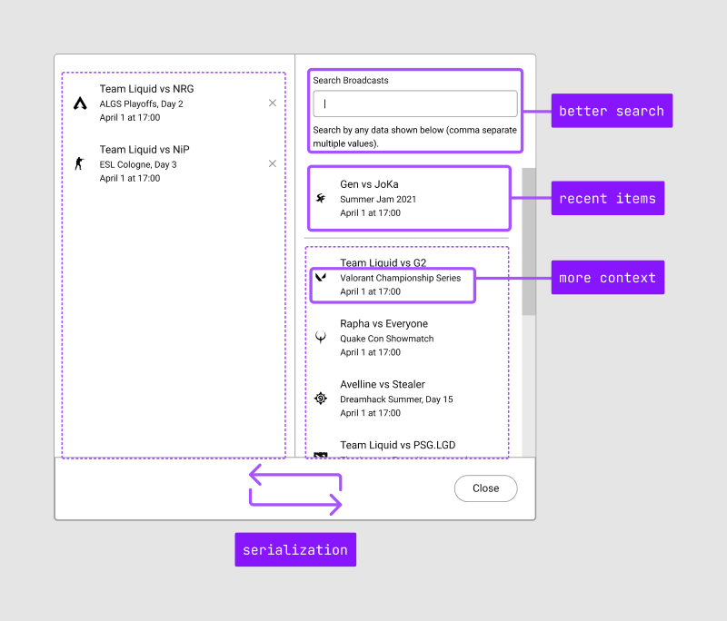 The new Loading Dock, highlighting the capabilities it had (serialization, better search, recent items, and more context with objects).